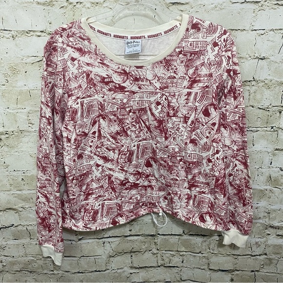 Harry Potter Hogwarts Sketch Red White Cinch Waist SweatShirt - Picture 3 of 7